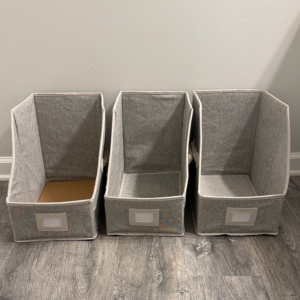 Set of 3 Gray Fabric Storage Bins